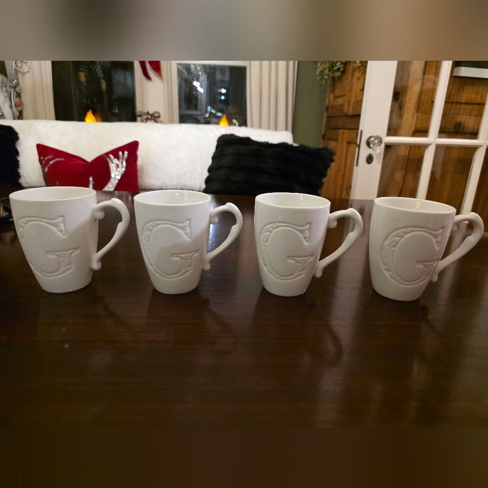 Lenox Set Of 4  Elegant  White G Monogrammed Mug